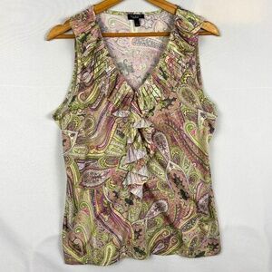 Talbots Women's Sleeveless Ruffle Paisley Top Blouse Sz L Casual Office Business